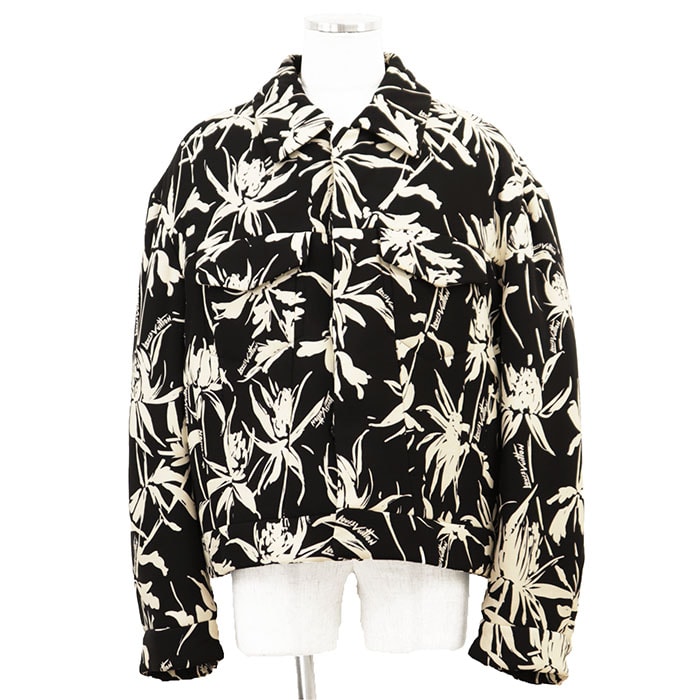 LOUIS VUITTON ルイ・ヴィトン パテッド ジャケット シルク100% サイズ 54 メンズ LV ロゴ ボタン アロハ 総柄 モノグラムステッチ ライニング ブルゾン アウター タグ付属 アイボリー ブラック 黒 フランス製