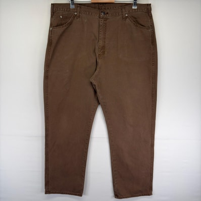 古着 ディッキーズ Dickies ダック パンツ 5ポケット ワンポイント ストレート ジップ ツールポケット w40 L32 ブラウン系 メンズ