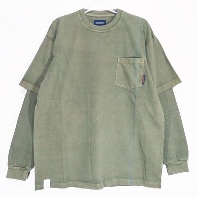 DESCENDANT ディセンダント 20SS MILITIA LAYERD TEE 201ATDS-CSM16 ミリティア レイヤード ロングスリーブ Tシャツ オリーブドラブ ロンT 長袖 サイズ3