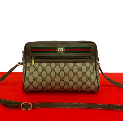 GUCCI グッチ シェリーライン GG ロゴ 金具 レザー PVC ショルダーバッグ ブラウン
414-4