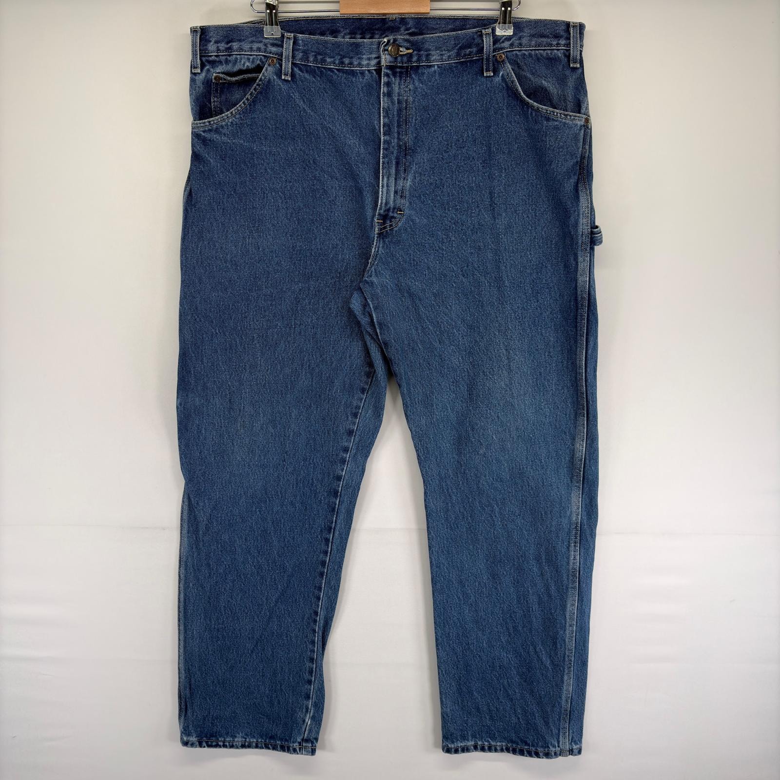 古着 ディッキーズ Dickies デニム パンツ ペインター ハンマーループ 大きいサイズ ワンポイント ジップ W42 L32  ブルー系 メンズ