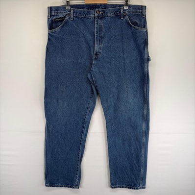 古着 ディッキーズ Dickies デニム パンツ ペインター ハンマーループ 大きいサイズ ワンポイント ジップ W42 L32 ブルー系 メンズ