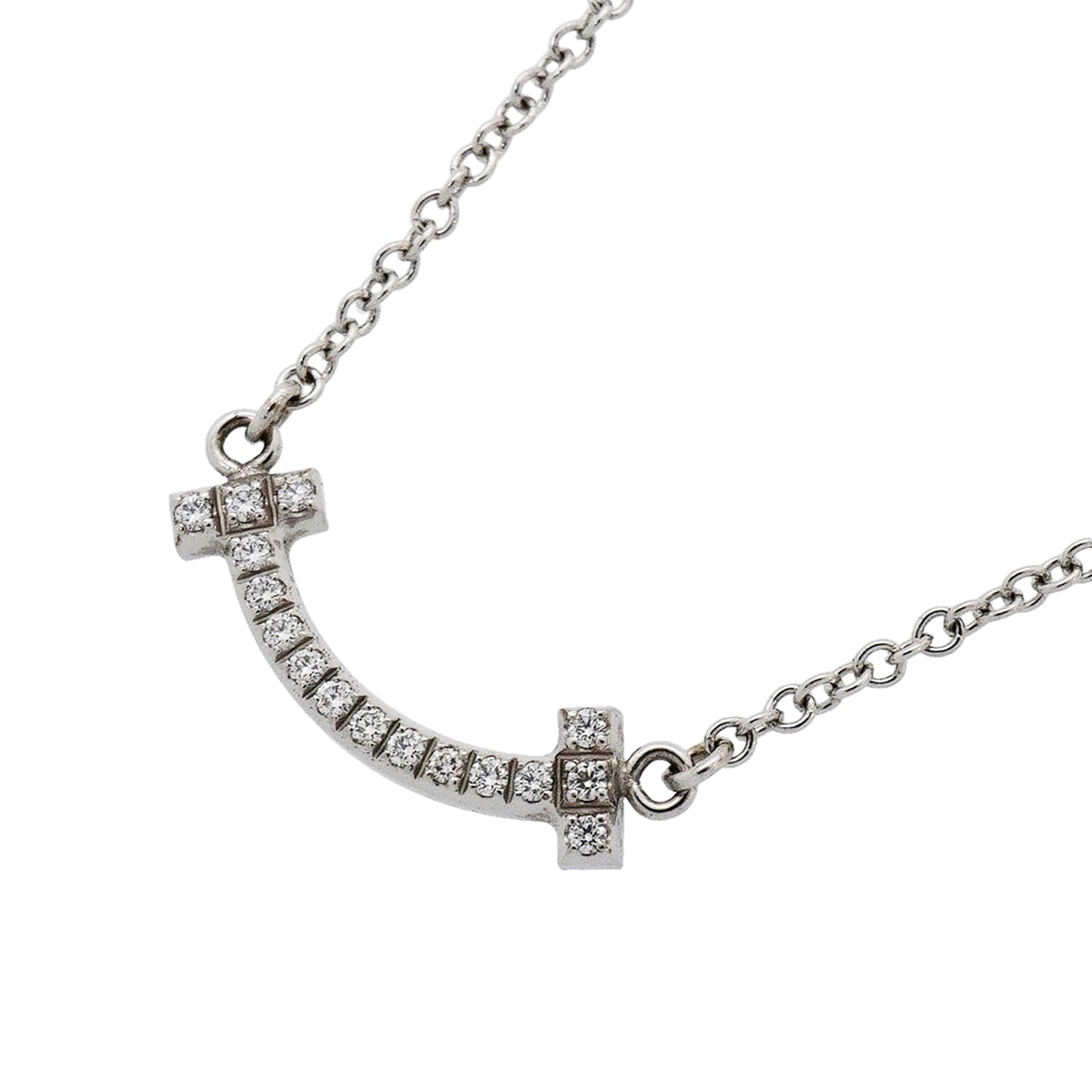 【6jib0734】ティファニー ネックレス Tスマイル ミニ K18WG ホワイトゴールド ダイヤモンド【中古】レディース