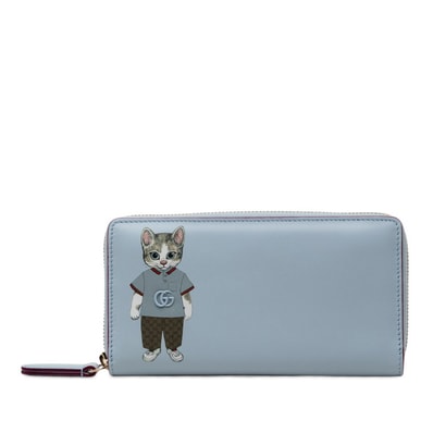 グッチ × ヒグチユウコ ラウンドファスナー 長財布 847918 ブルー マルチカラー レザー レディース GUCCI 【中古】