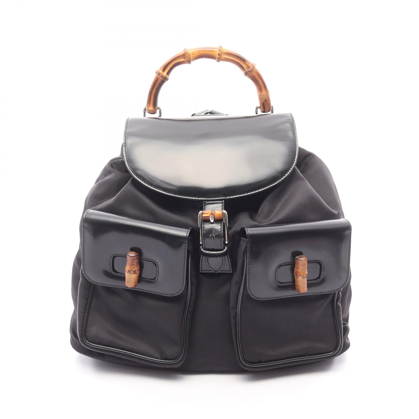 グッチ GUCCI バンブー リュックサック バックパック バッグ ナイロン エナメル レディース ブラック系 003・2058・0016・5 【中古】