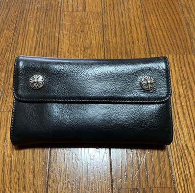Chrome Hearts Wave Cross Ball Button Leather Wallet "Black/Silver"