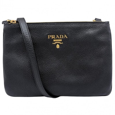 PRADA プラダ ショルダーバッグ 肩掛け 斜め掛け メンズ レディース 男女兼用 1BH013 レザー ブラック 黒 ゴールド金具 ユニセックス【中古品】