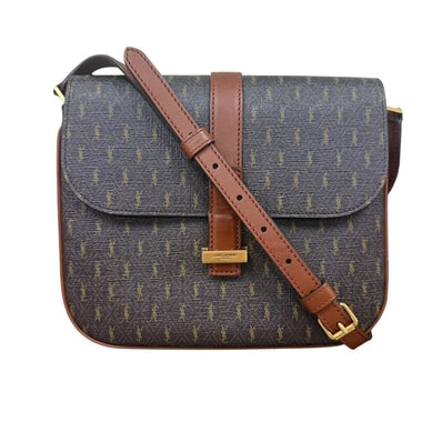 サンローラン SAINT LAURENT ショルダーバッグ PVCコーティングキャンバス ブラウン レディース 568604【中古】 z10976