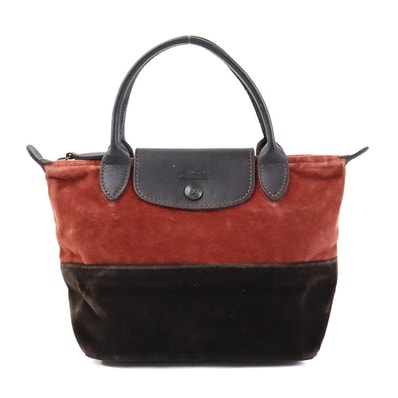 ロンシャン Longchamp ハンドバッグ レザー/ベロア ブラウン レディース【中古】 r11396