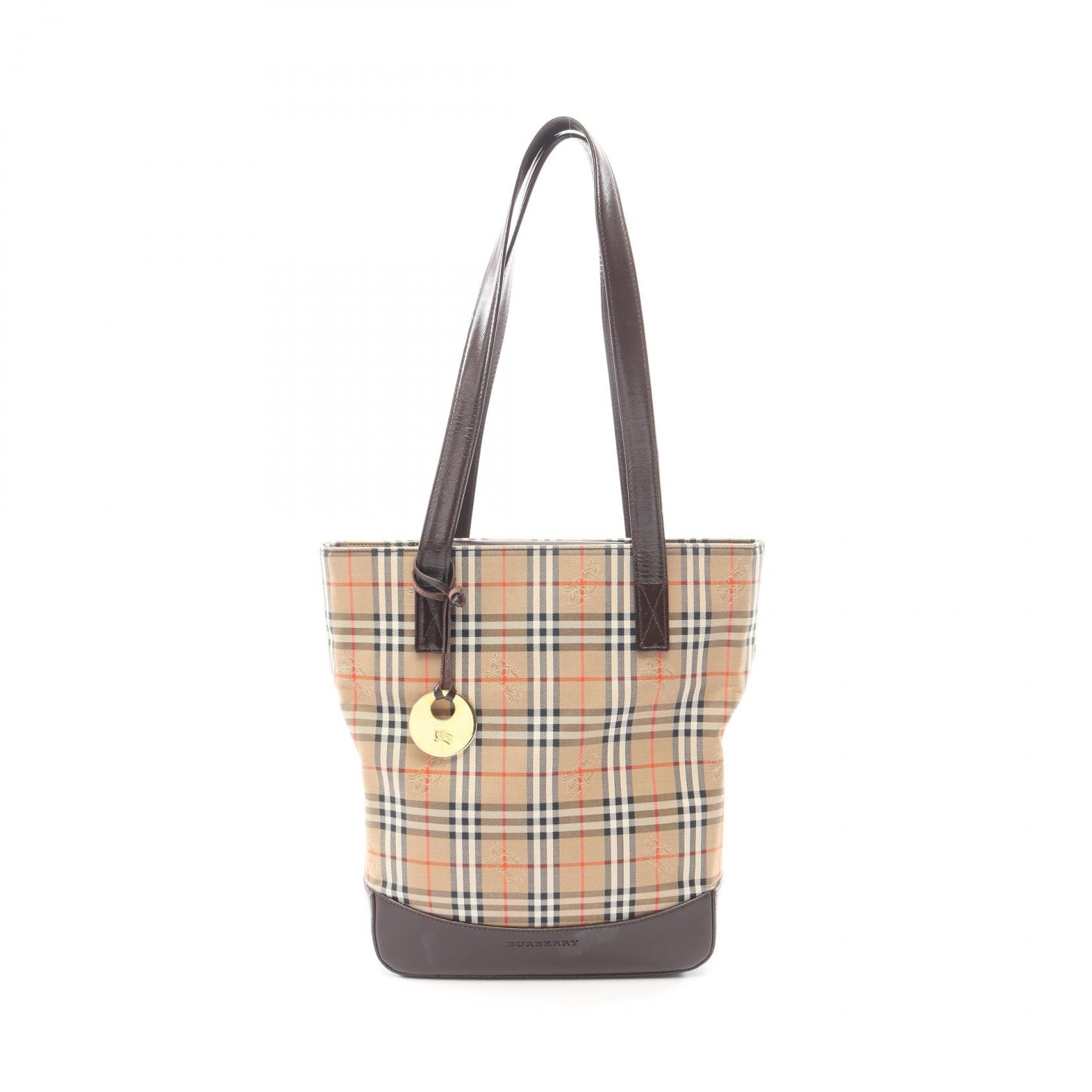 バーバリー BURBERRY ヘイマーケットチェック トートバッグ バッグ キャンバス レザー レディース ベージュ系 / ブラウン系 / マルチカラー 【中古】