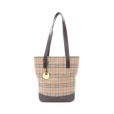 バーバリー BURBERRY ヘイマーケットチェック トートバッグ バッグ キャンバス レザー レディース ベージュ系 / ブラウン系 / マルチカラー 【中古】