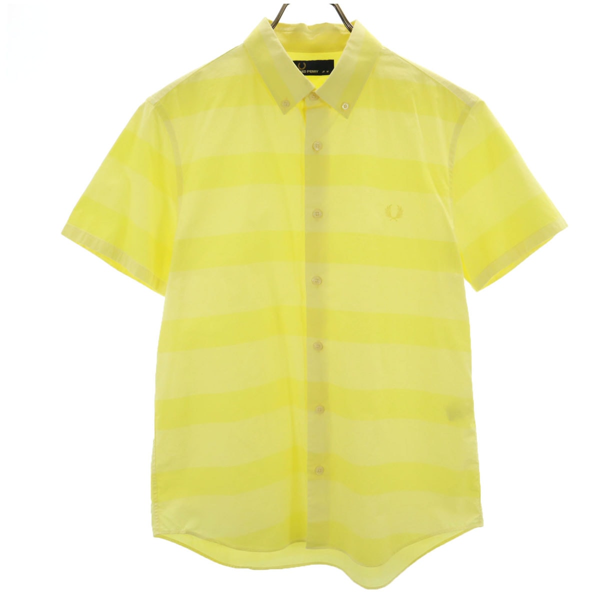 FRED PERRY フレッドペリー ボーダー柄 半袖 ボタンダウンシャツ M イエロー