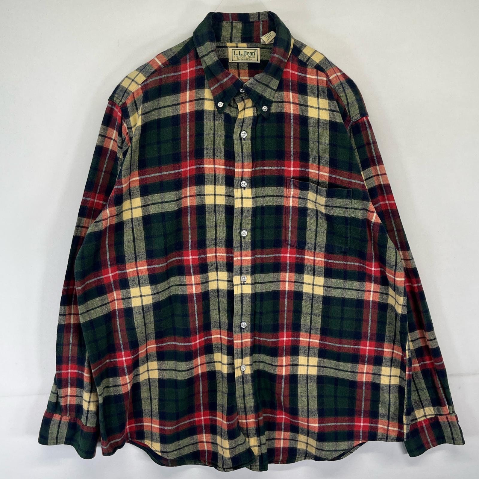 古着 80's/80年代 ヴィンテージ エルエルビーン L.L.Bean USA製 長袖シャツ ボタンダウンシャツ ネルシャツ チェック L レッド系 メンズ