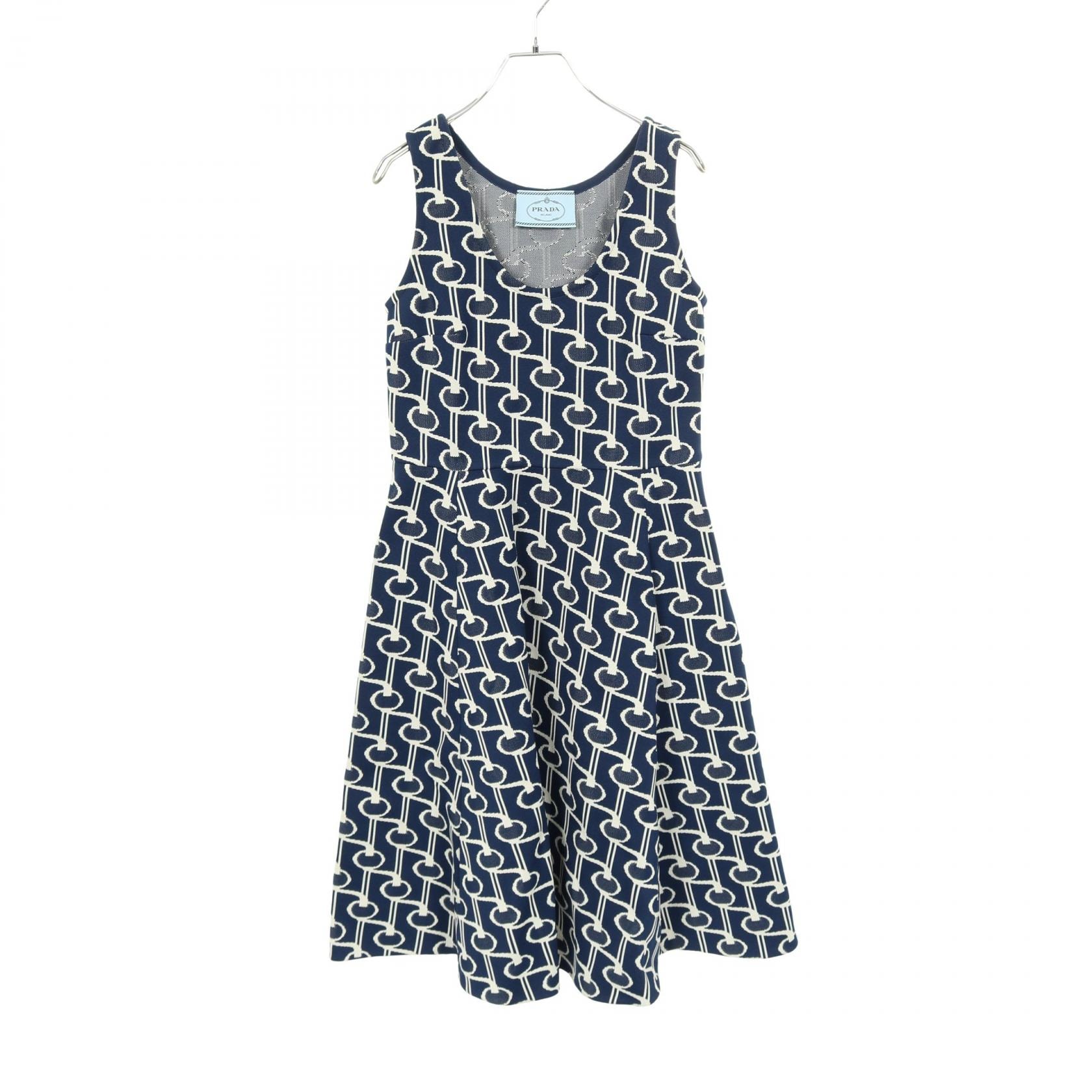 プラダ PRADA ワンピース 衣料品 トップス ポリエステル レディース ネイビー系 / ホワイト系 P38N2 【中古】