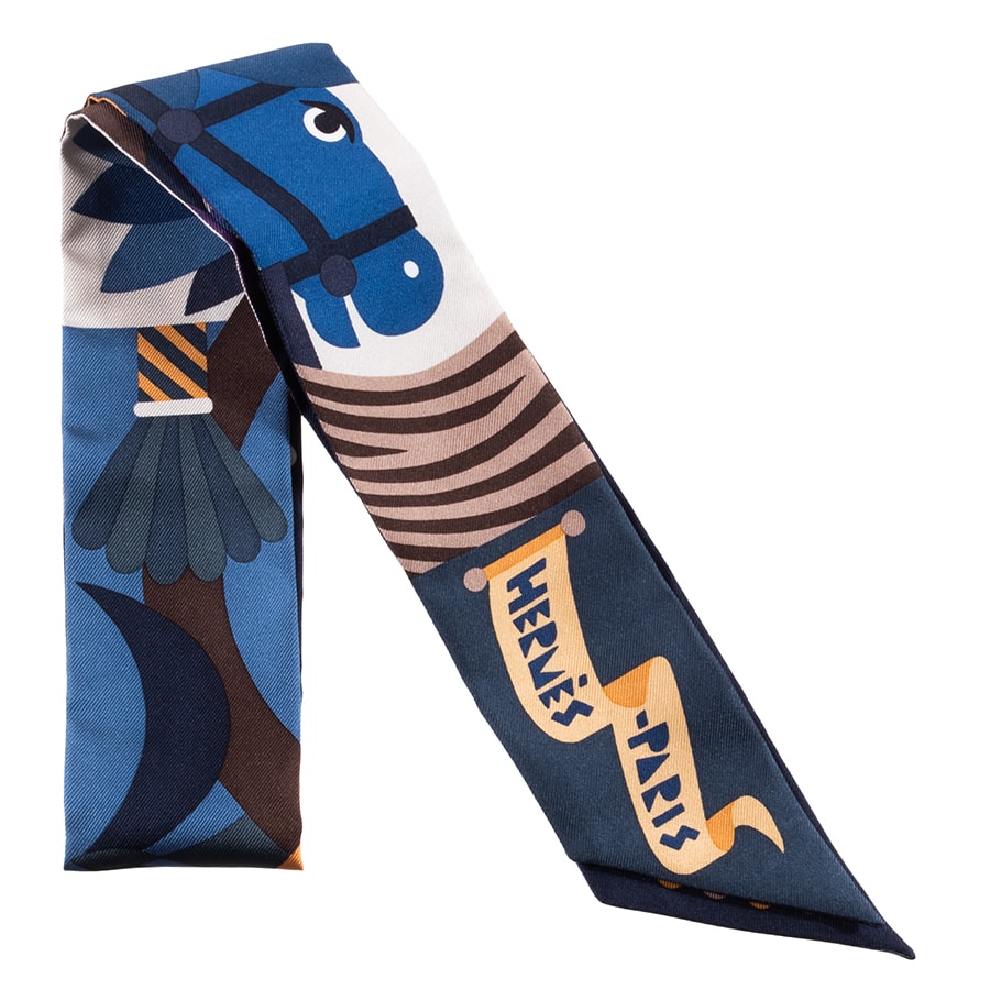 【未使用】HERMES エルメス Parade en Fanfare パラード アン ファンファーレ 064006S 06 ツイリー スカーフ 2023AW ネイビー マルチカラー【中古】