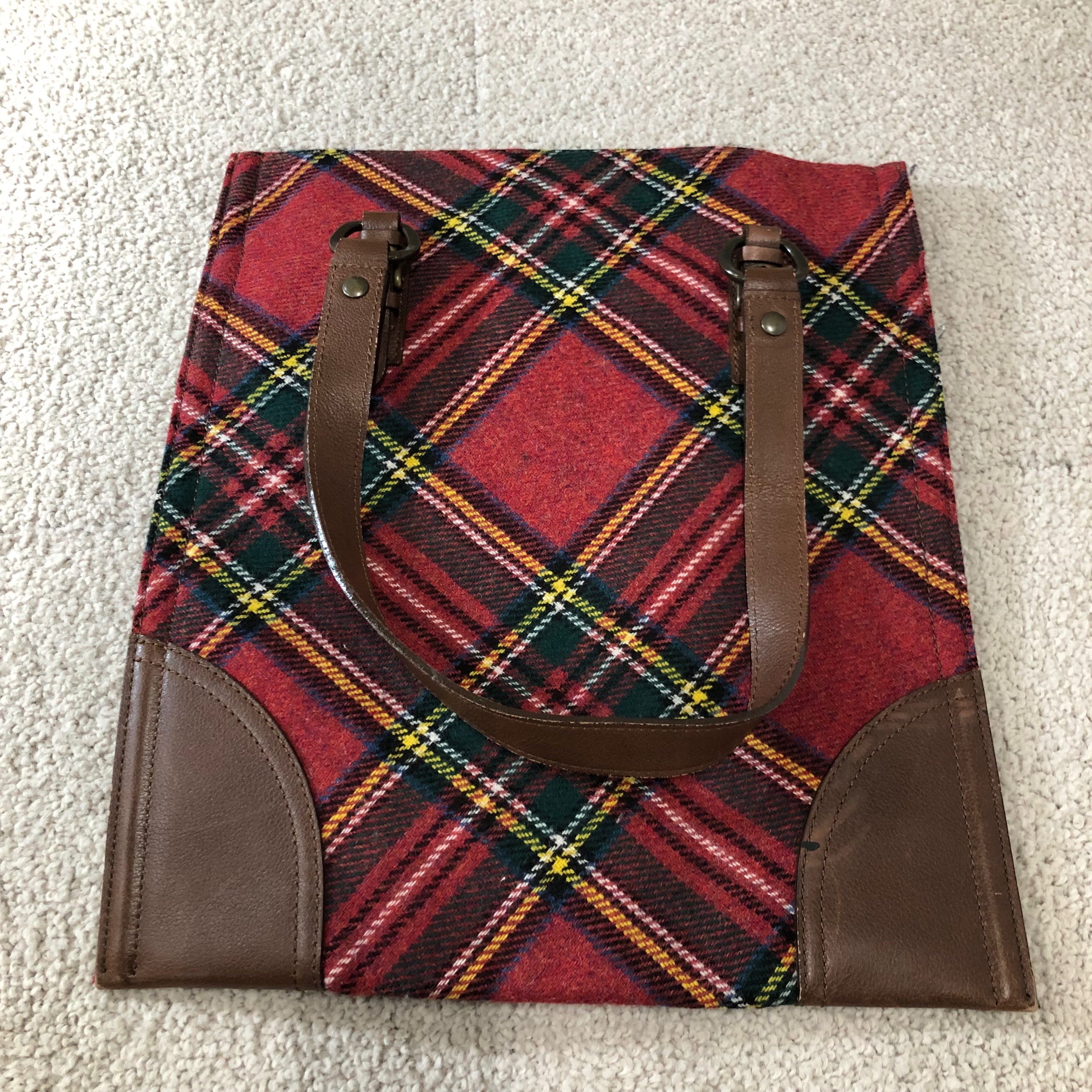 バーバリー ブルーレーベル ニットチェックトートバッグ 赤