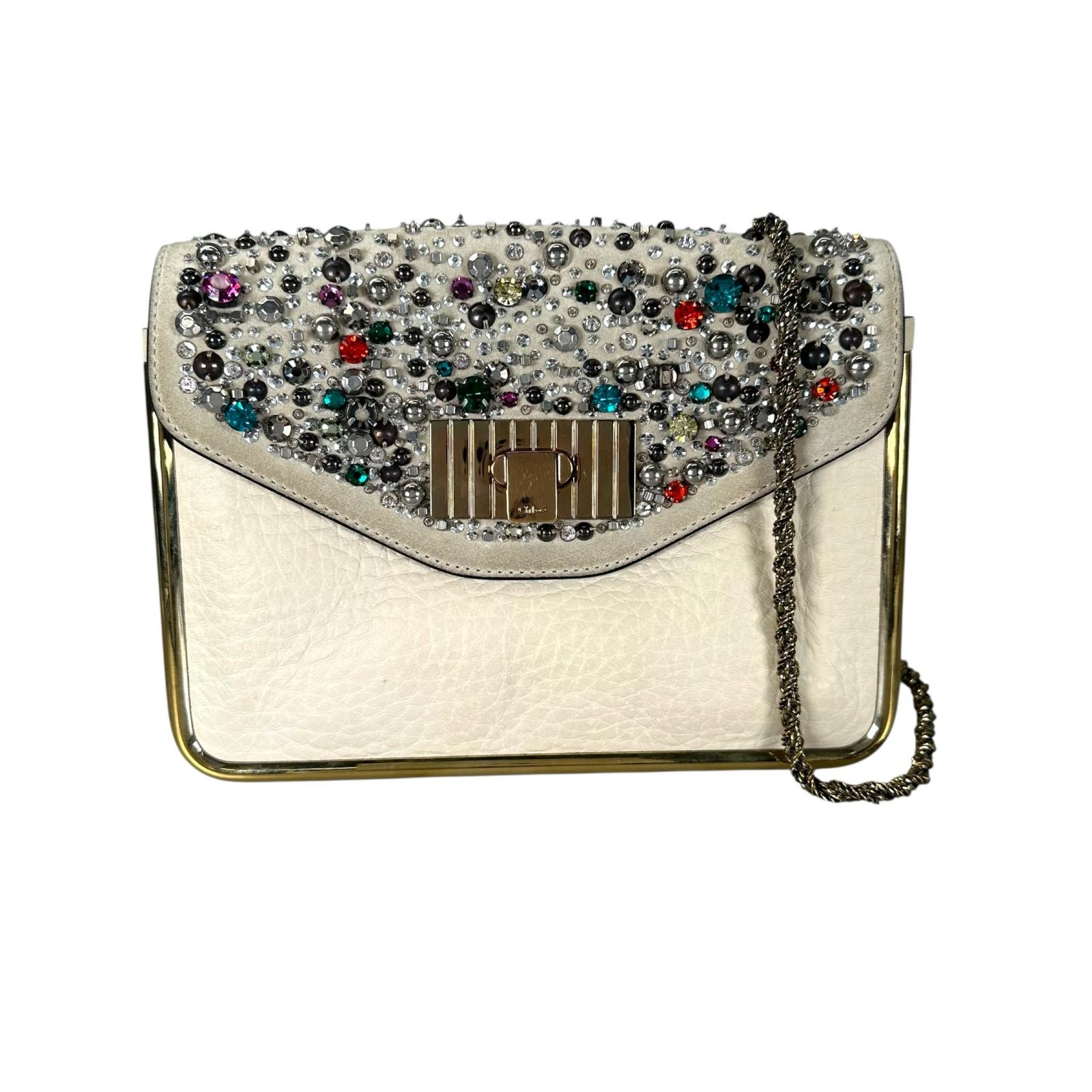 Chloe クロエ ビジュー ショルダーバッグ レザー ベージュ レディース【中古】