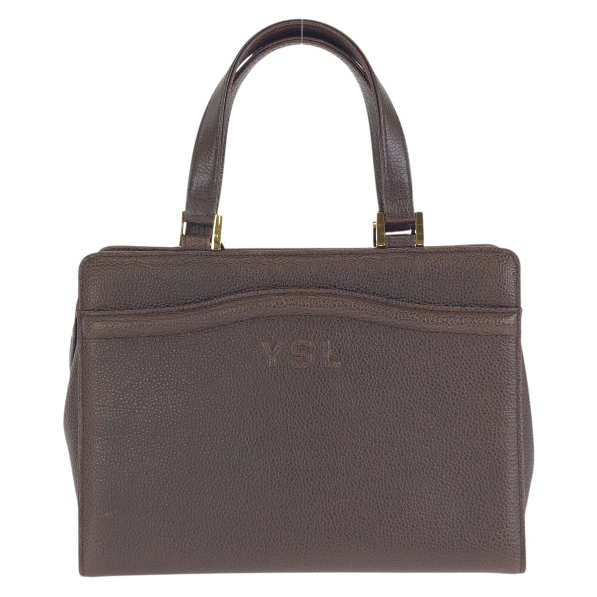 美品 YVES SAINT LAURENT イヴ サンローラン ヴィンテージ YSL ブラウン ゴールド金具 レザー ハンドバッグ 603360 【中古】