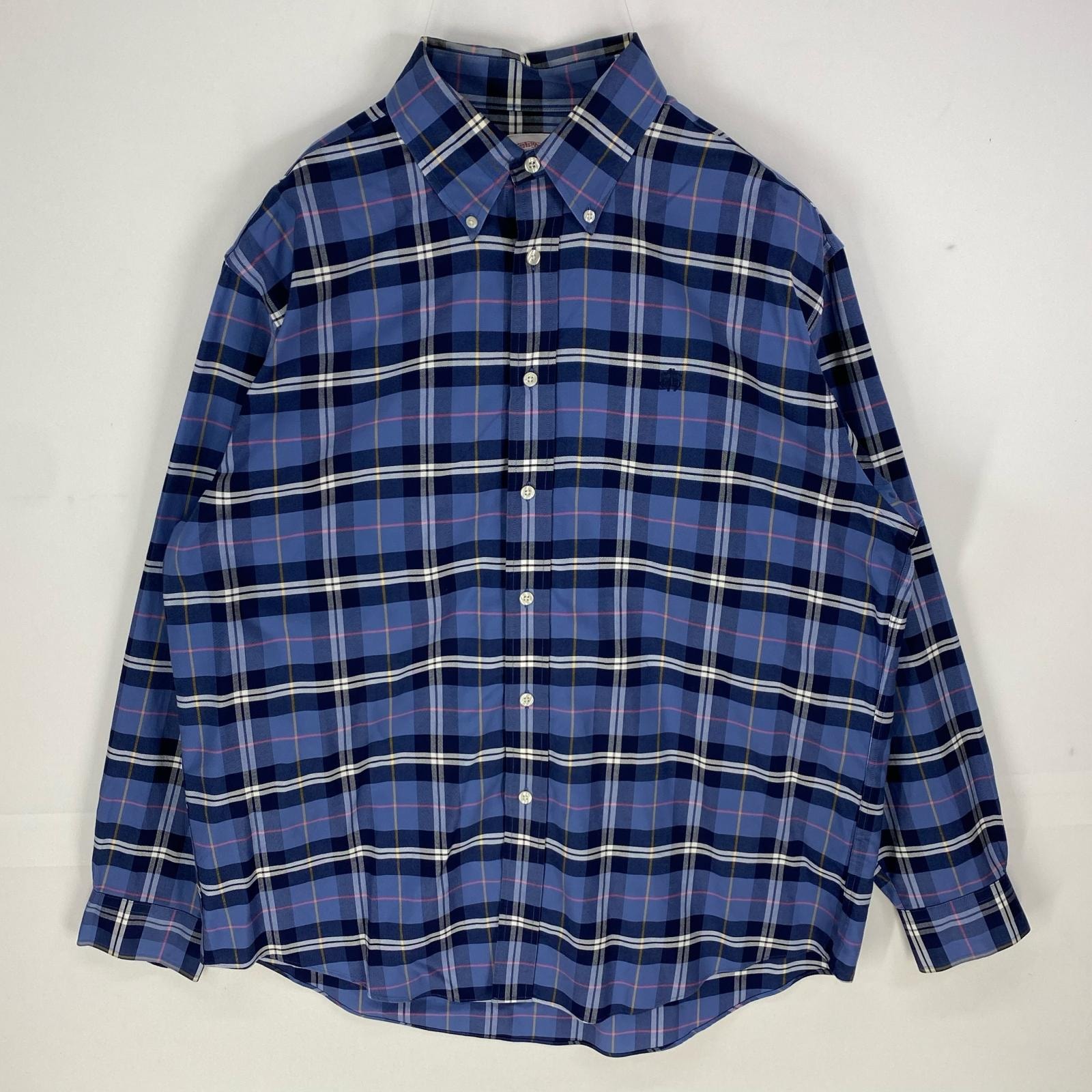 古着 ブルックスブラザーズ Brooks Brothers 長袖シャツ 刺繍ロゴ ボタンダウン 1818 ワンポイント L ネイビー系 チェック メンズ