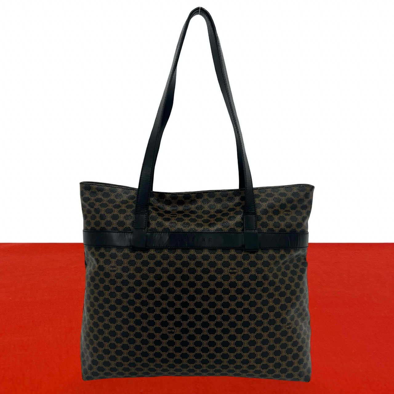 CELINE セリーヌ マカダム ブラゾン 柄 レザー PVC トートバッグ ブラウン
 54180