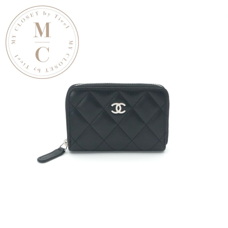 シャネル CHANEL 財布 コインケース 小銭入れ ブラック シルバー マトラッセ ココマーク カードケース ジップ