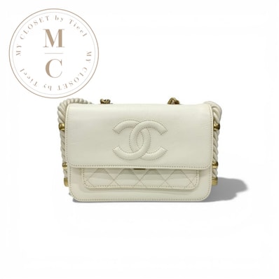 シャネル CHANEL バッグ ショルダーバッグ ヴィンテージカーフ ホワイト ゴールド ココマーク マトラッセ アンヴォーグ ロープ チェーン 2WAY