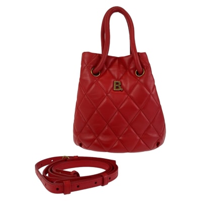美品 BALENCIAGA バレンシアガ Bバケットバッグ レッド ゴールド金具 レザー ショルダーバッグ ハンドバッグ 2way 504527 【中古】