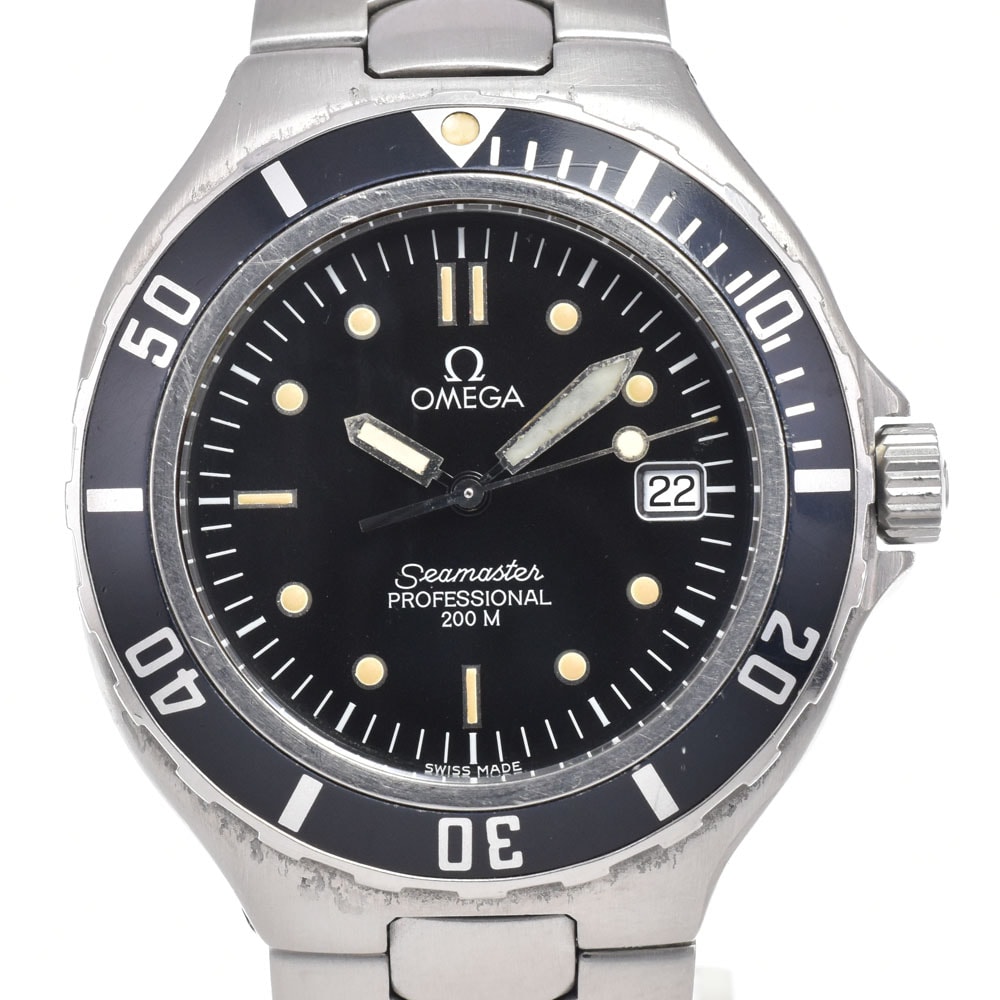 オメガ OMEGA シーマスター プロフェッショナル 200M デイト ブラック クォーツ メンズ 良品 腕時計 I#150579