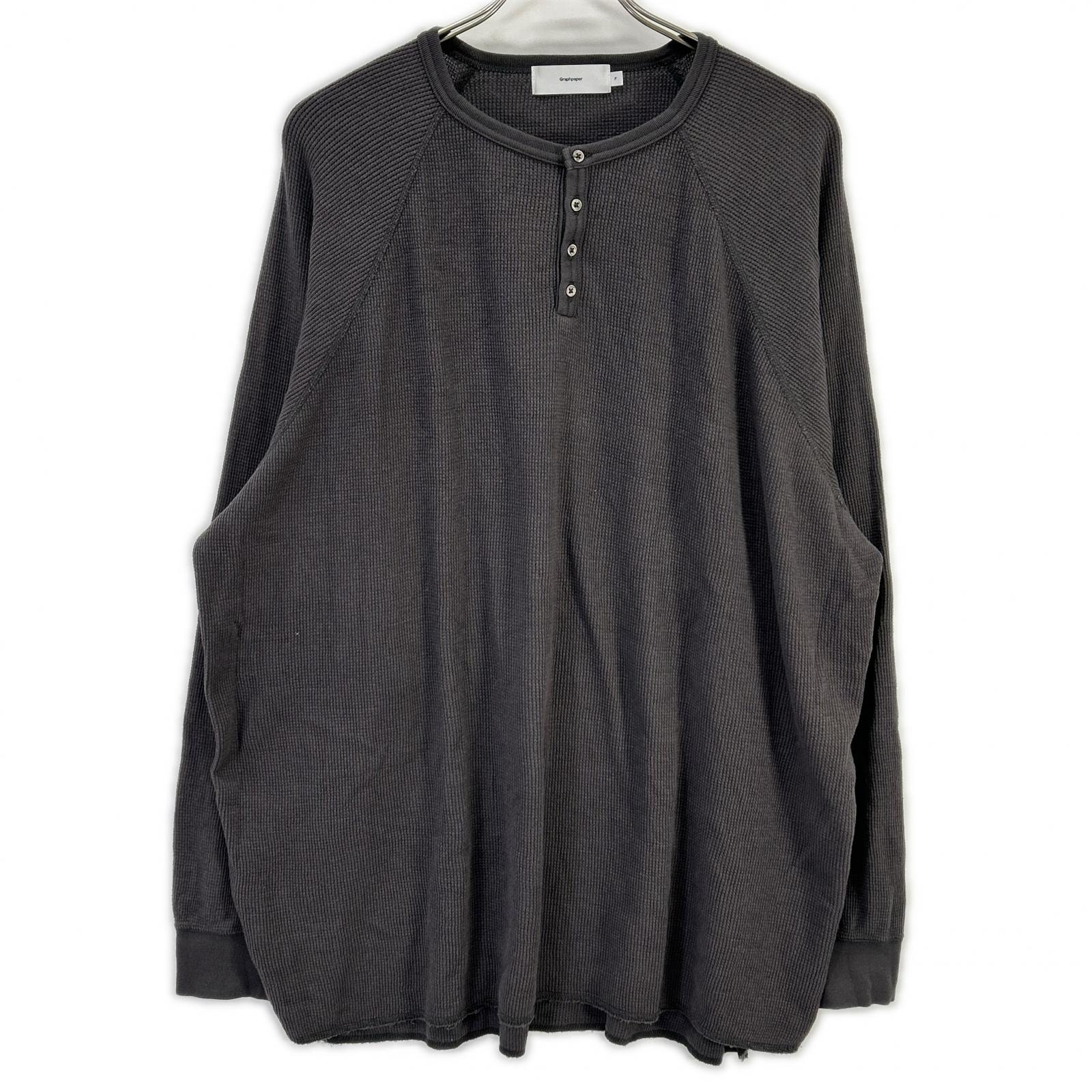 グラフペーパー GU231-70318B グレー Waffle L/S Henley Neck Tee ヘンリーネック長袖カットソー F