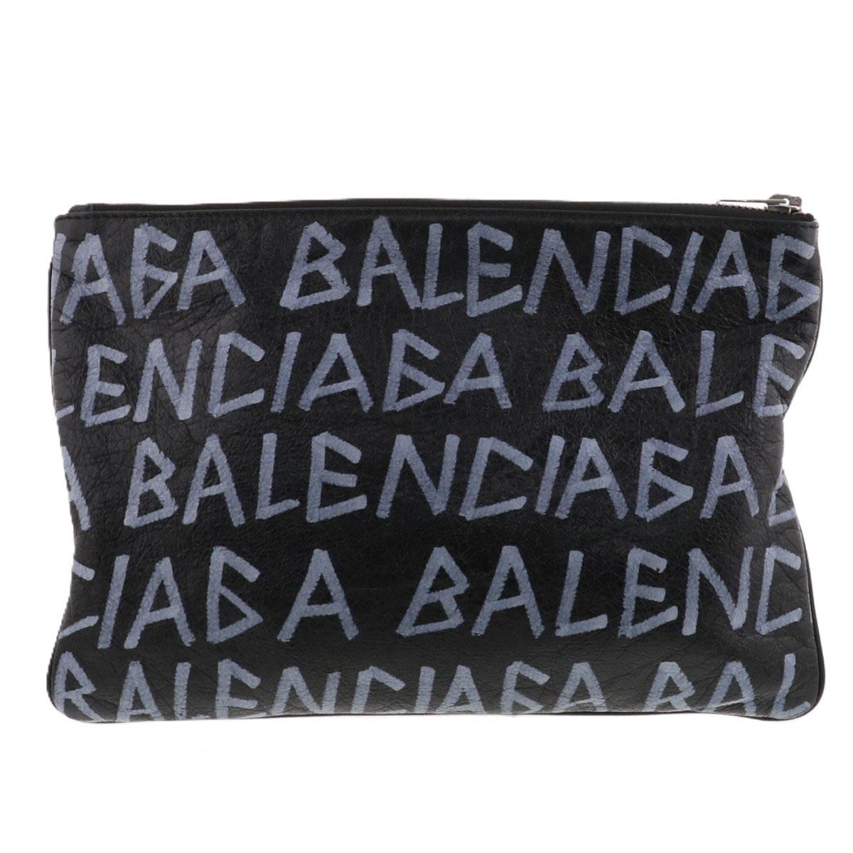 BALENCIAGA バレンシアガ キャリークリップM クラッチバッグ クラッチバッグ 535532 レザー レザー ブラック ライトブルー メンズ【中古】