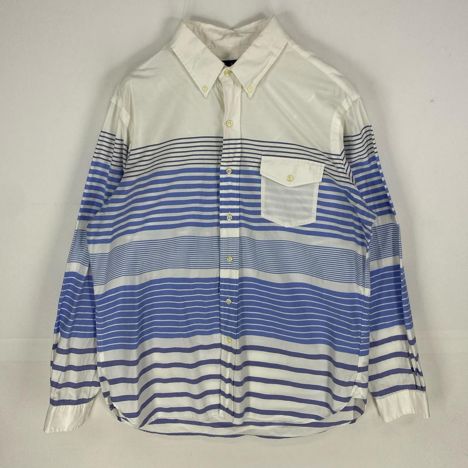 古着 ラルフローレン RALPH LAUREN 長袖シャツ ボタンダウン ポケット ロングスリーブ L  ホワイト系 ボーダー メンズ