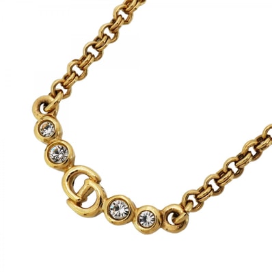 【6jdb0328-k】クリスチャンディオール ネックレス CDロゴ GPメッキ ラインストーン ゴールド【中古】レディース