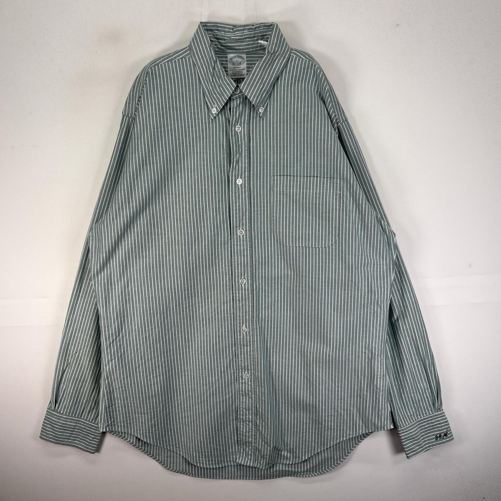 古着 90's/90年代 ヴィンテージ ブルックスブラザーズ Brooks Brothers 長袖シャツ ボタンダウン L  グリーン系 ストライプ メンズ