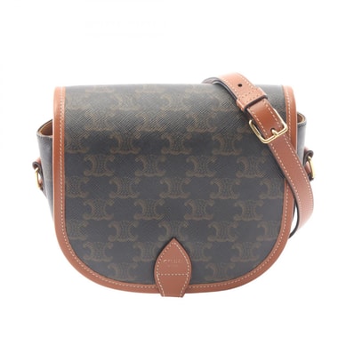 セリーヌ CELINE フォルコ ミディアムバッグ トリオンフ ショルダーバッグ バッグ PVCコーティングキャンバス レザー レディース ブラック系 / ブラウン系 【中古】