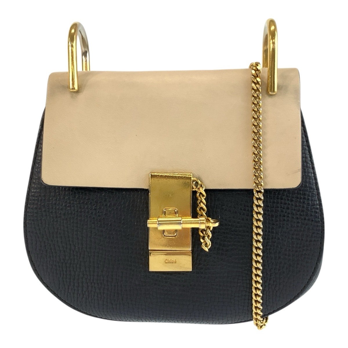 Chloe クロエ ドリュー ブラック ベージュ ゴールド金具 レザー チェーンショルダーバッグ ポシェット 603676 【中古】