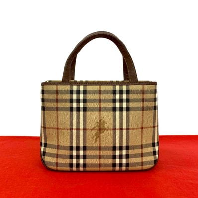 BURBERRY バーバリー ノバチェック シャドーホース 柄 レザー PVC ハンドバッグ ブラウン
38835
