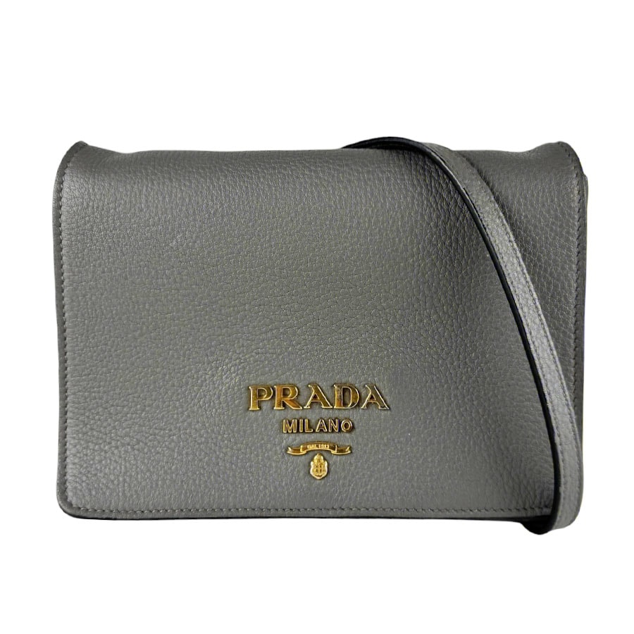 プラダ PRADA ショルダーバッグ レザー グレー レディース【中古】 z10545
