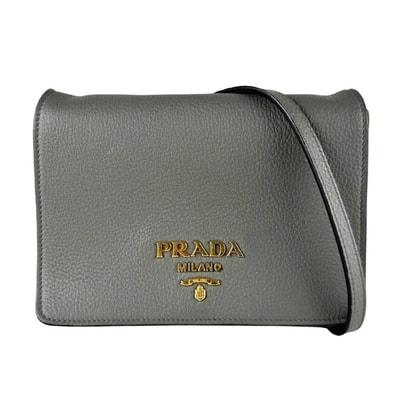 プラダ PRADA ショルダーバッグ レザー グレー レディース【中古】 z10545