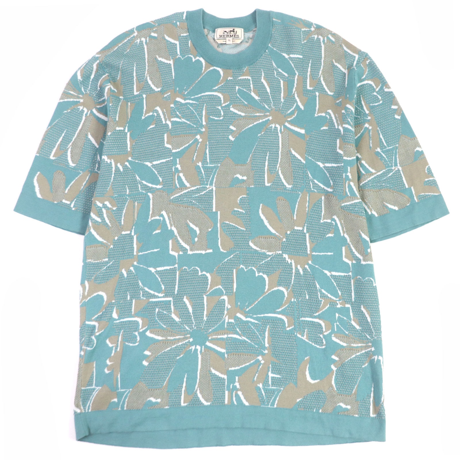 【ドンドン見直し】極美品 エルメス 半袖ニット ライトブルー メンズ XL