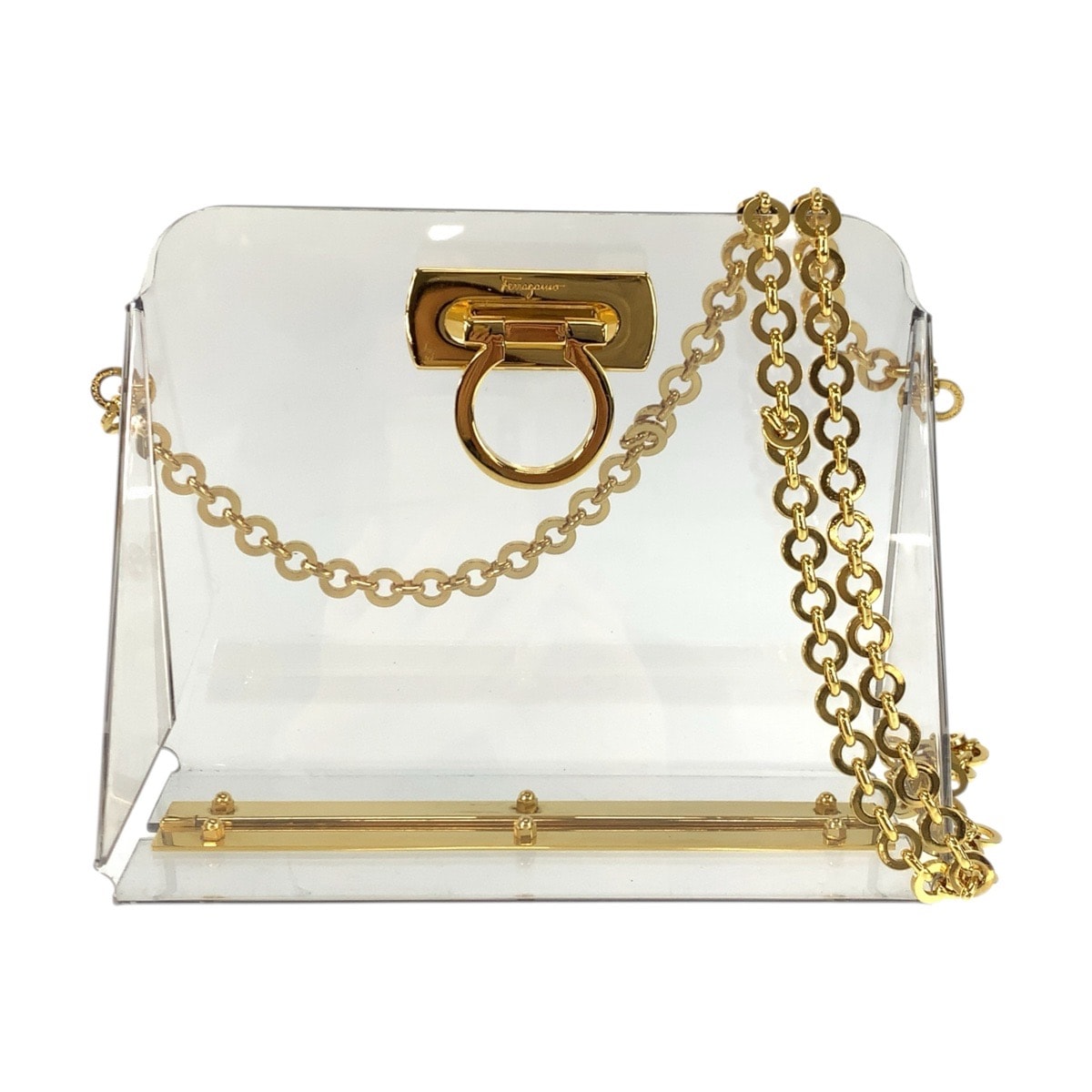 美品 Salvatore Ferragamo サルヴァトーレフェラガモ ガンチーニ クリア ゴールド金具 プラスチック チェーンショルダーバッグ 601523 【中古】
