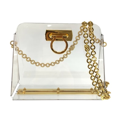 美品 Salvatore Ferragamo サルヴァトーレフェラガモ ガンチーニ クリア ゴールド金具 プラスチック チェーンショルダーバッグ 601523 【中古】