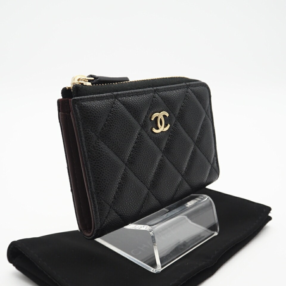 美品 CHANEL シャネル キャビアスキン ココマーク マトラッセ コインケース AP0221 コインケース ブラック グレインカーフレザー レディース