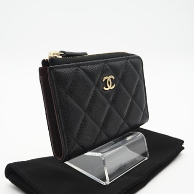 美品 CHANEL シャネル キャビアスキン ココマーク マトラッセ コインケース AP0221 コインケース ブラック グレインカーフレザー レディース