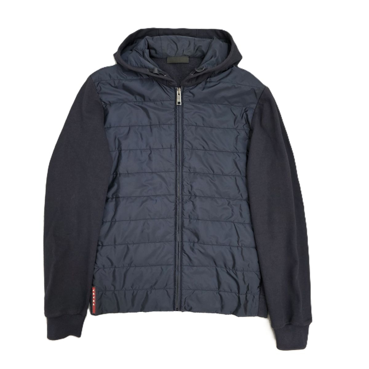 PRADA プラダ スポーツ フード付き 切り替え 中綿 ジップアップ ブルゾン パーカー SJC332 R142 M ネイビー  メンズ【中古】
