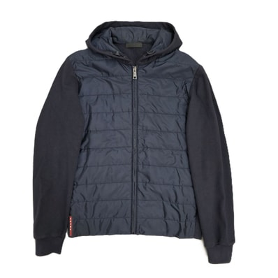 PRADA プラダ スポーツ フード付き 切り替え 中綿 ジップアップ ブルゾン パーカー SJC332 R142 M ネイビー メンズ【中古】