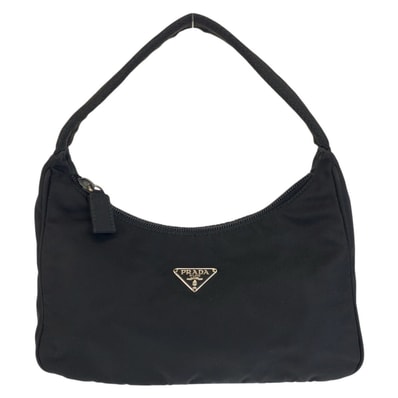 PRADA プラダ テスート 三角ロゴプレート ブラック 黒 シルバー金具 ナイロン ハンドバッグ アクセサリーポーチ 602310 【中古】