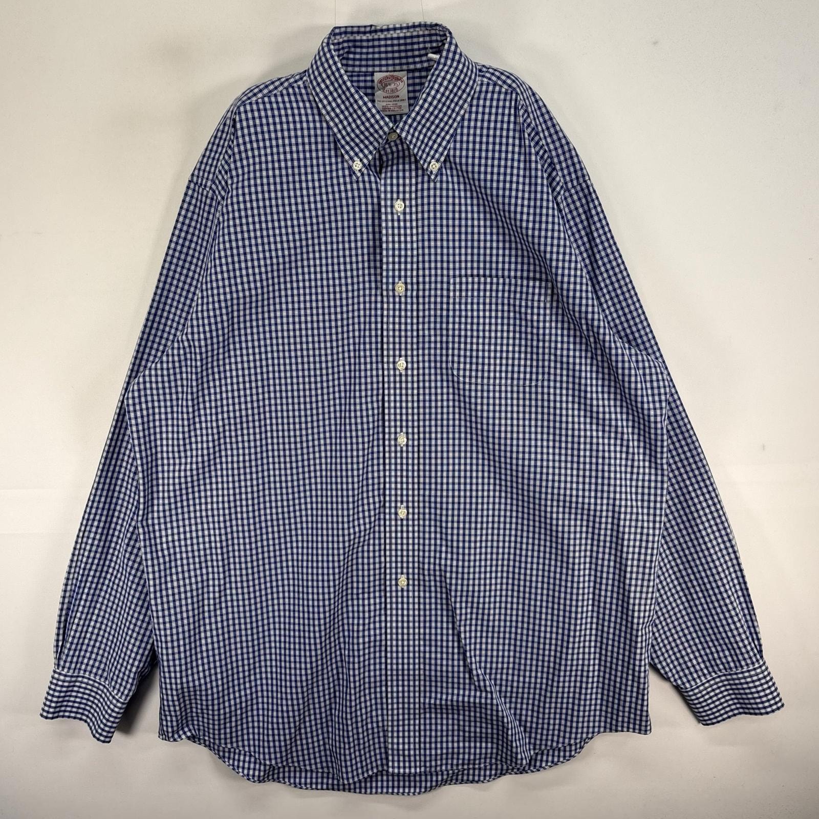 古着 ブルックスブラザーズ Brooks Brothers 長袖シャツ MADISON ボタンダウン 胸ポケ L ブルー系 チェック メンズ