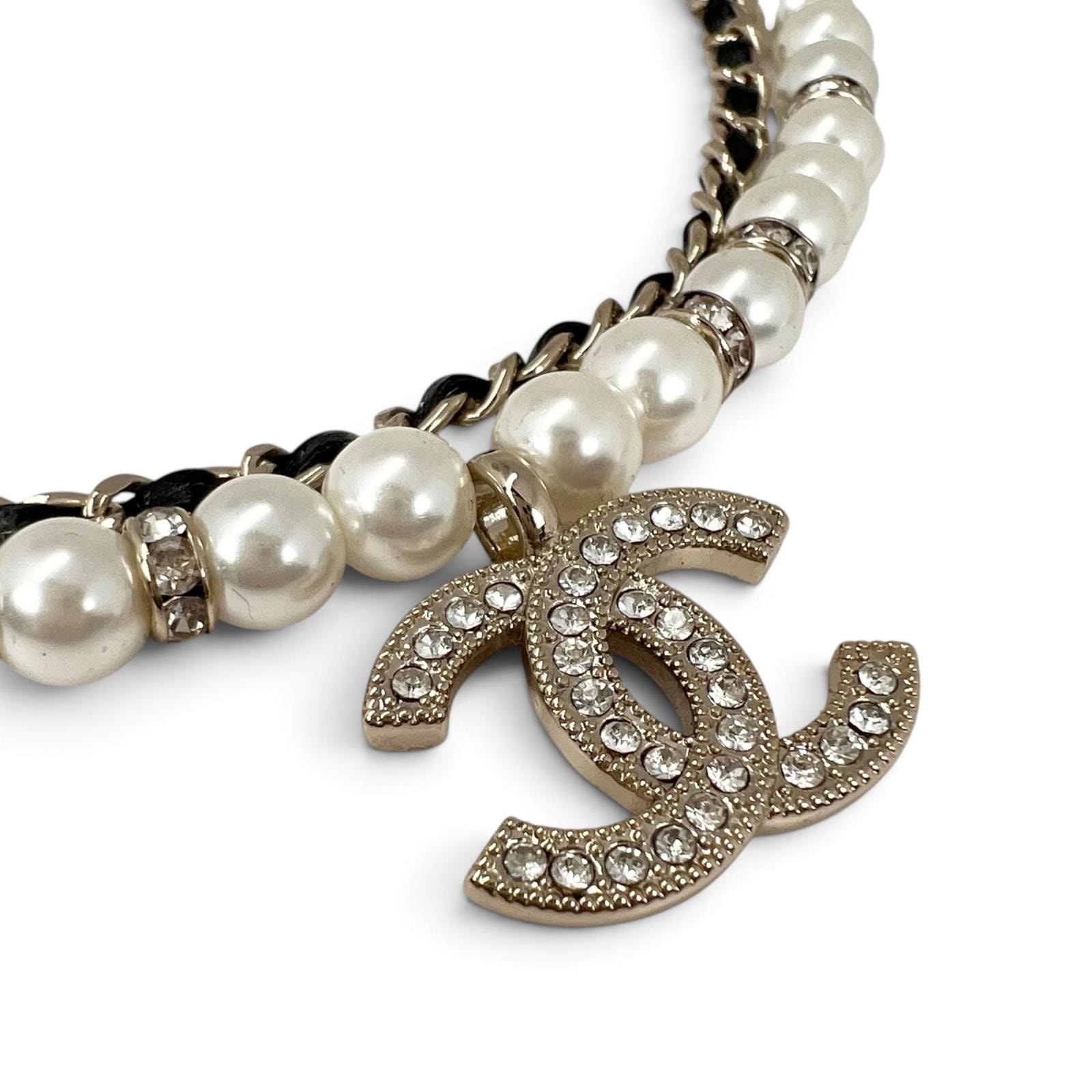 極美品 CHANEL シャネル ココマーク ABF105 ネックレス フェイクパール/GP ブラック/ホワイト レディース チョーカー/ネックレス【中古】