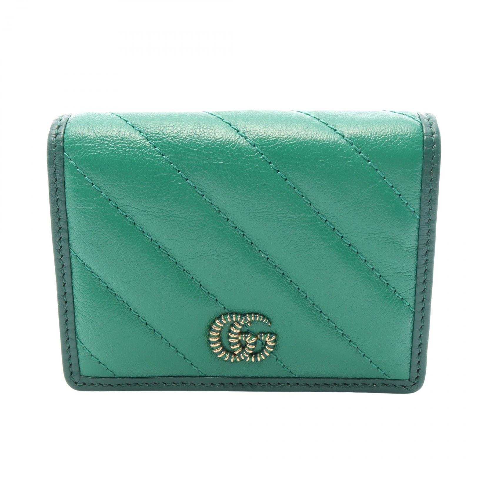 グッチ GUCCI GGマーモント 二つ折り財布 財布 レザー レディース グリーン系 573811 【中古】