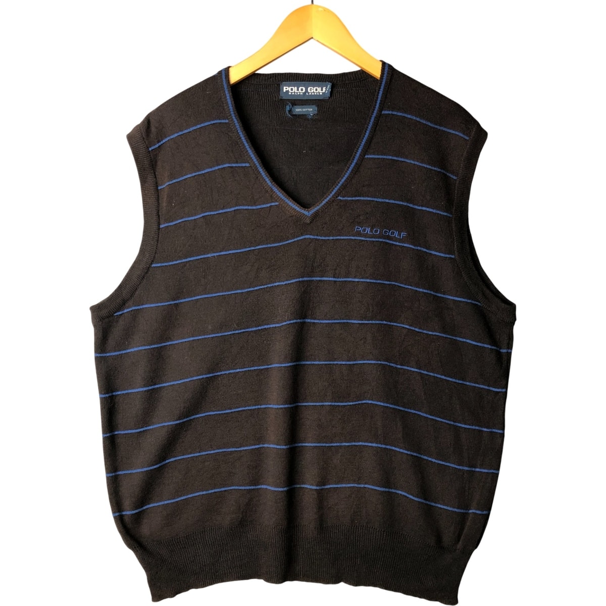 古着 ラルフローレン Ralph Lauren POLO GOLF ポロゴルフ ボーダー柄 Vネック ニットベスト メンズM相当/eaa591612
